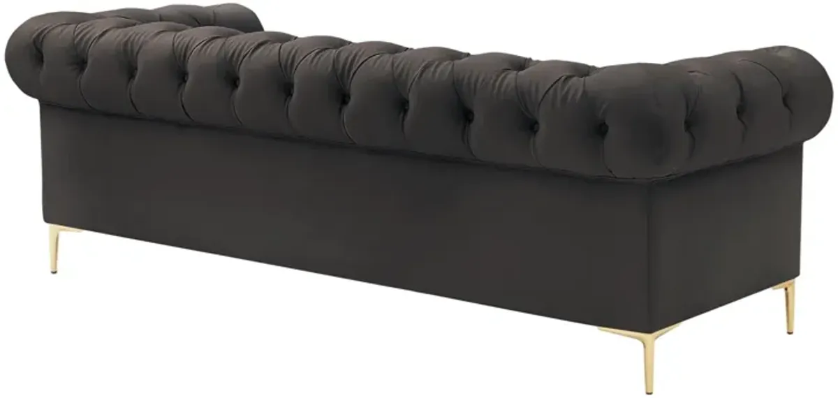 Faux Leather Chesterfield Sofa With Gold Legs - Brown