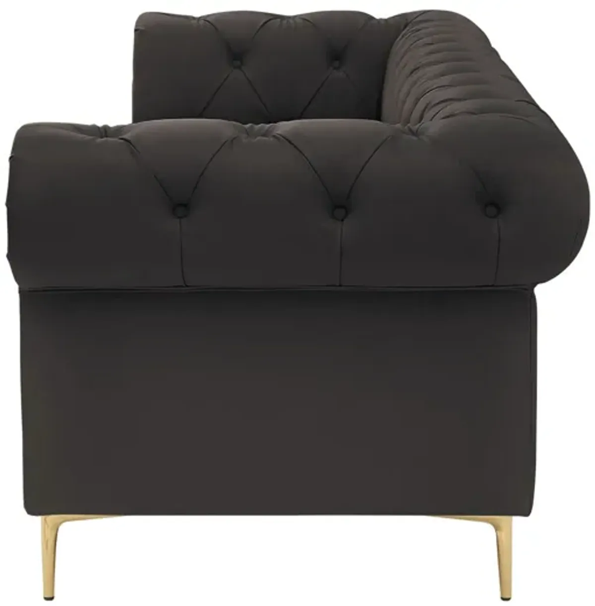 Faux Leather Chesterfield Sofa With Gold Legs - Brown