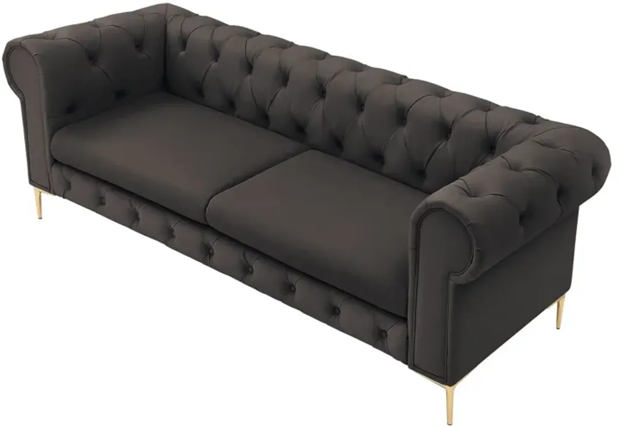 Faux Leather Chesterfield Sofa With Gold Legs - Brown