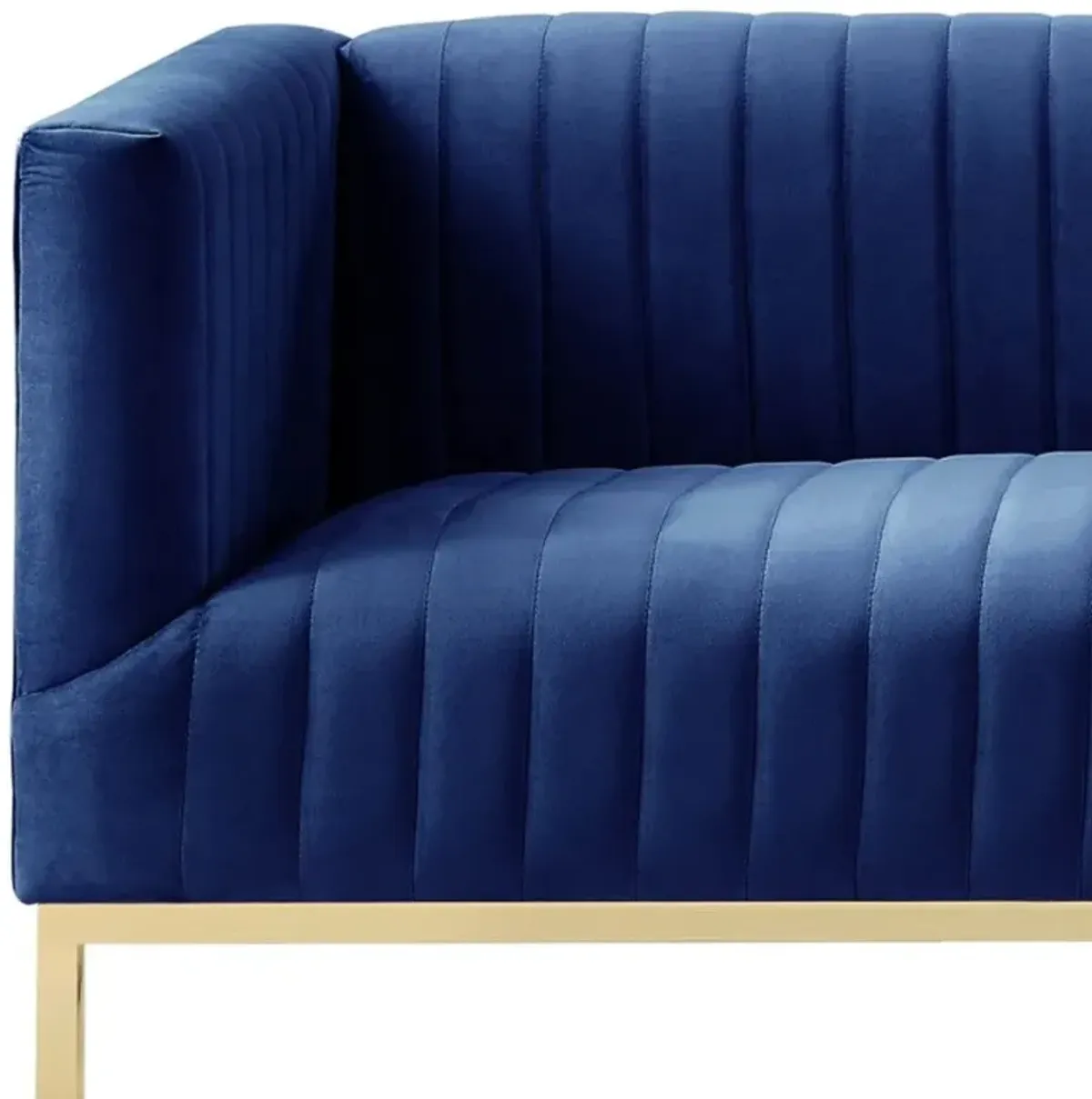 Velvet Sofa With Gold Legs - Navy Blue