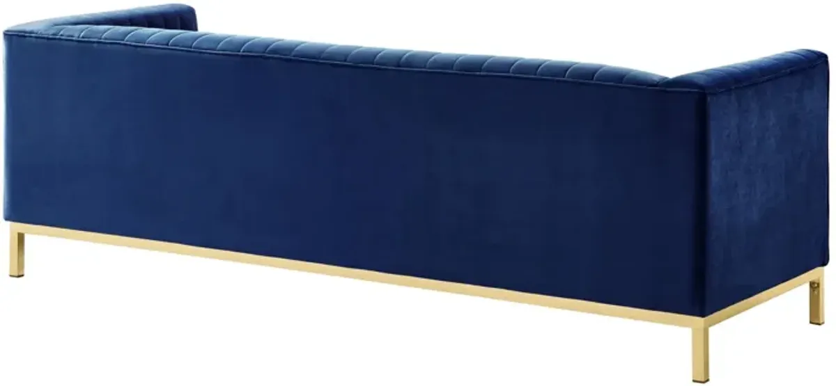 Velvet Sofa With Gold Legs - Navy Blue