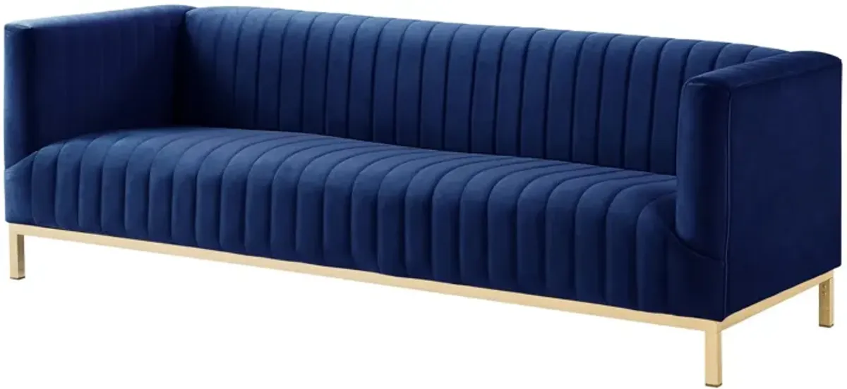 Velvet Sofa With Gold Legs - Navy Blue