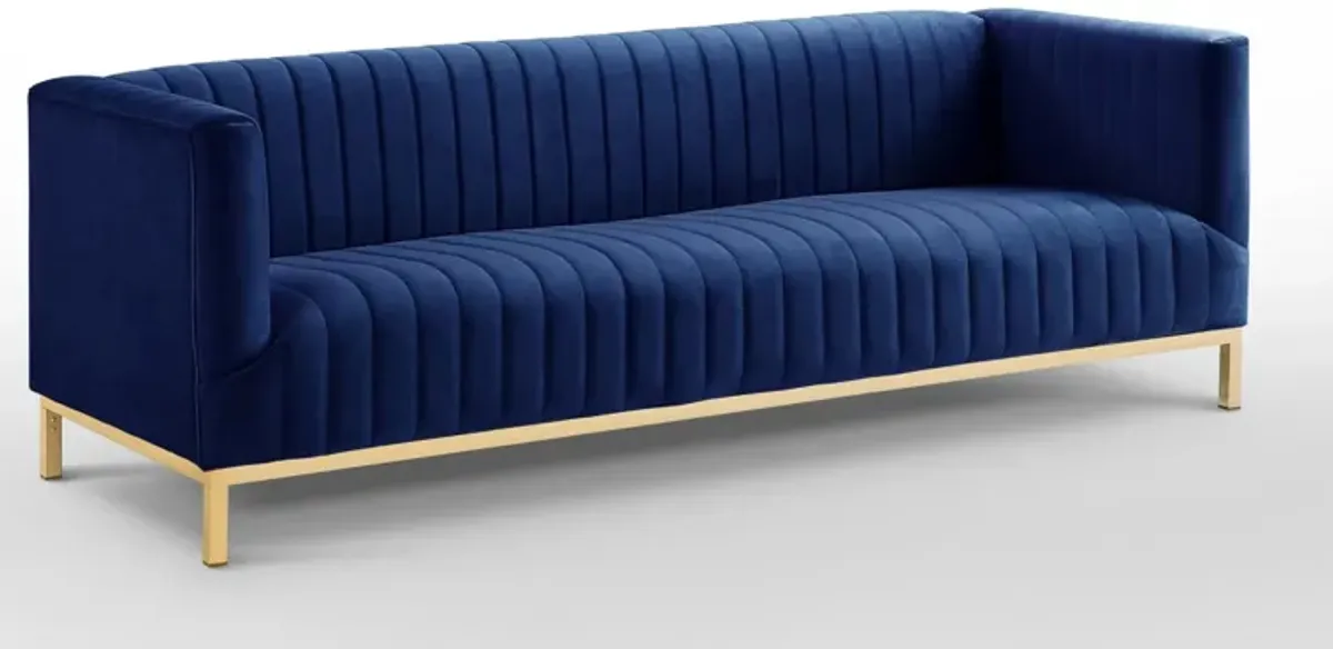 Velvet Sofa With Gold Legs - Navy Blue