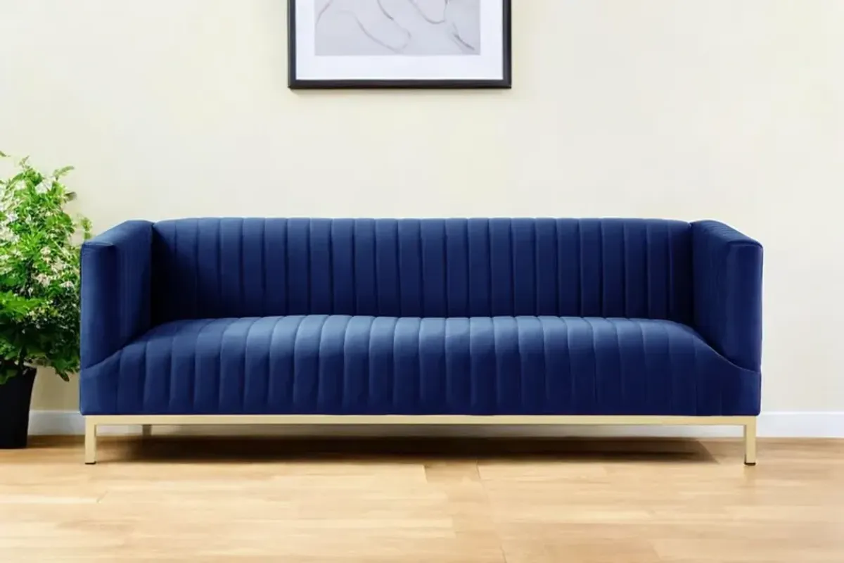 Velvet Sofa With Gold Legs - Navy Blue