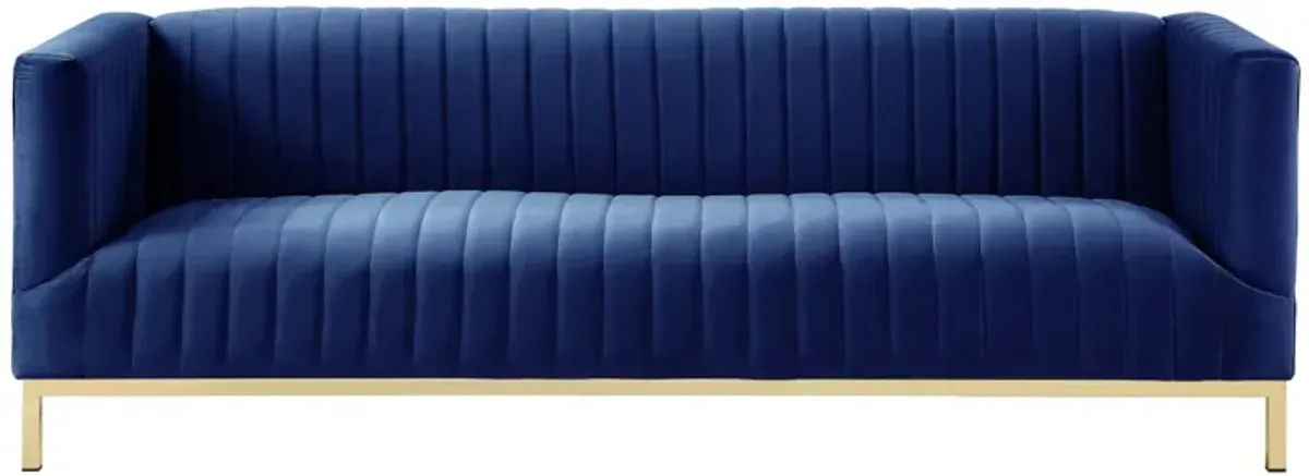 Velvet Sofa With Gold Legs - Navy Blue