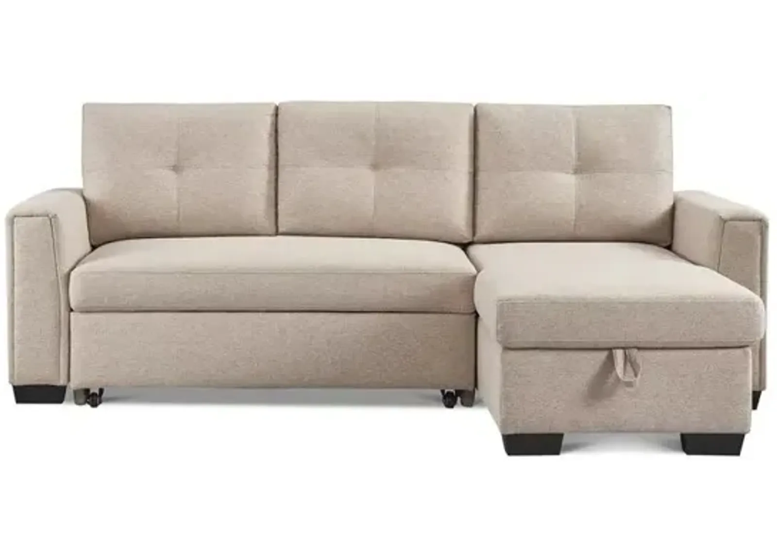 Polyester Blend Convertible Futon Sleeper Sofa With Black Legs - Beige