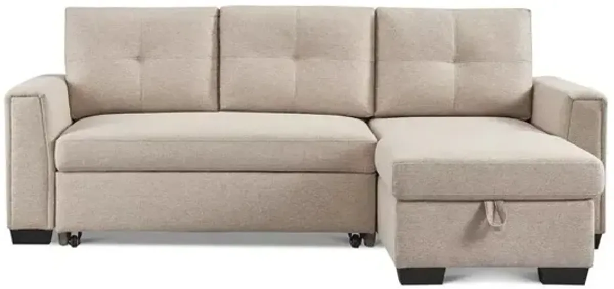 Polyester Blend Convertible Futon Sleeper Sofa With Black Legs - Beige