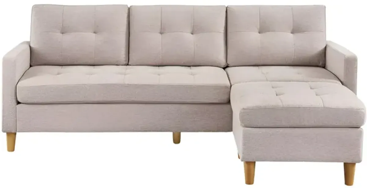 Polyester Blend Sofa With Ottoman With Natural Legs - Beige