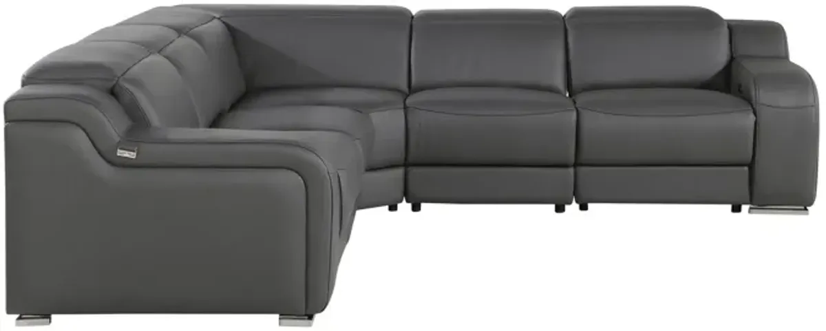 Italian Leather Power Reclining L Shaped Five Piece Corner Sectional - Dark Gray