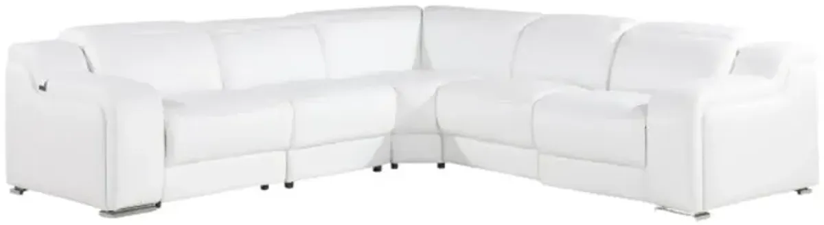 Italian Leather Power Reclining Five Piece L Shaped Corner Sectional - White