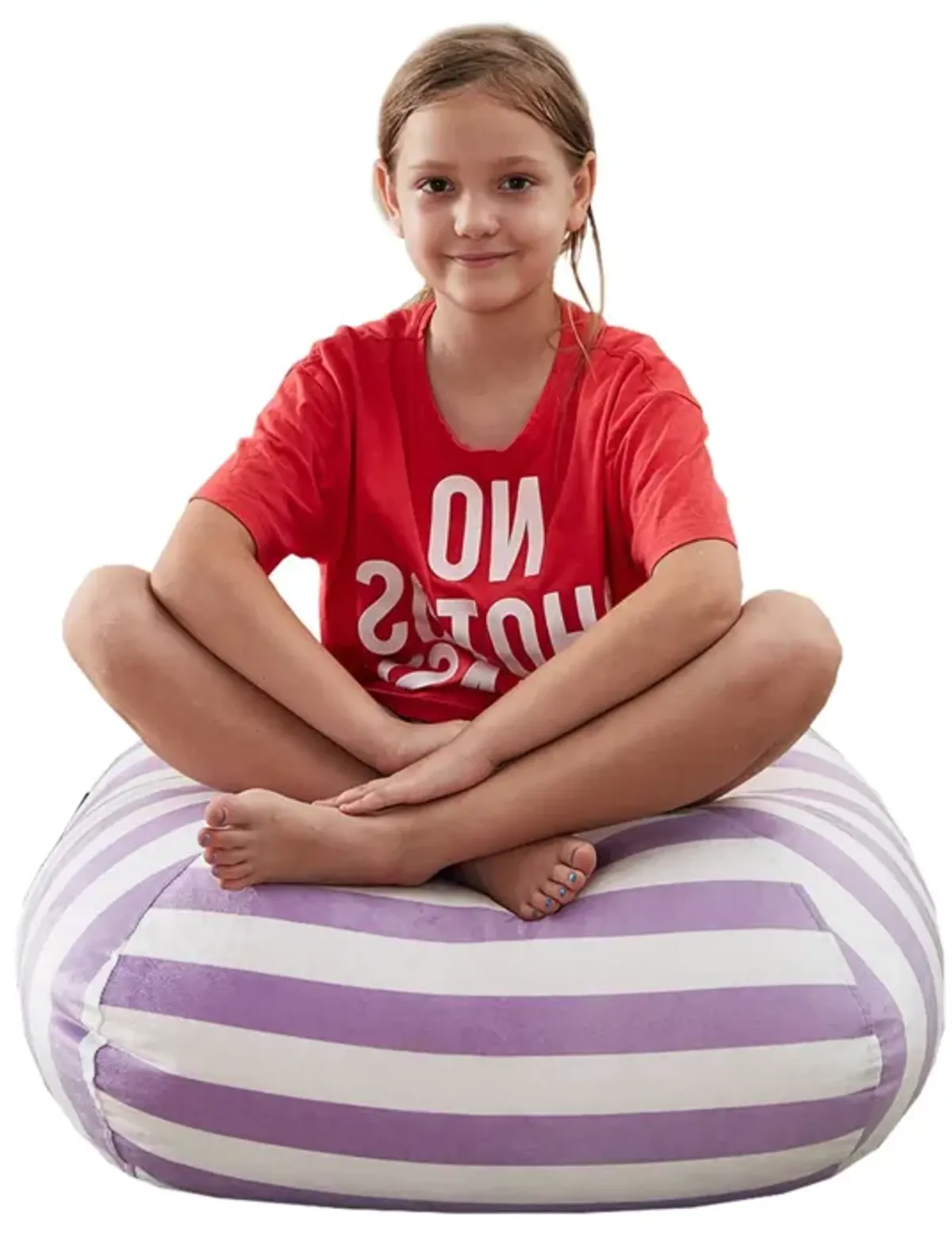 Microfiber Round Striped Pouf Cover - Purple / White