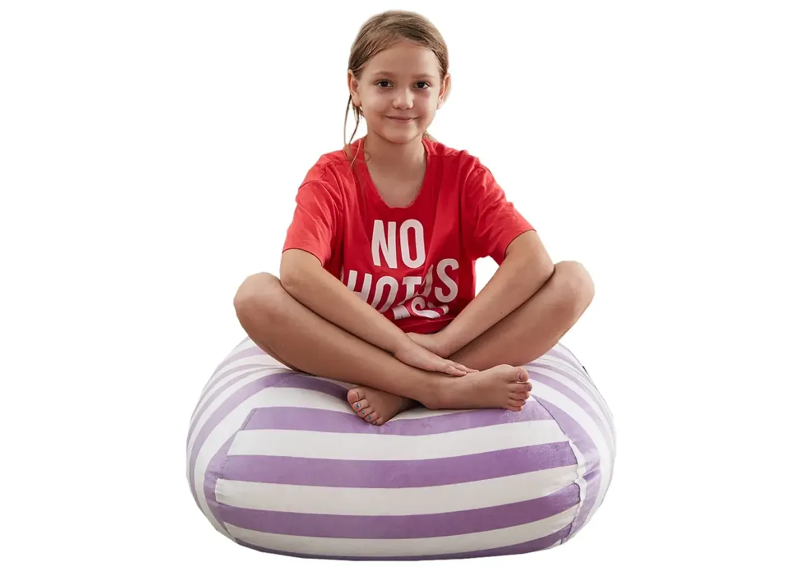 Microfiber Round Striped Pouf Cover - Purple / White