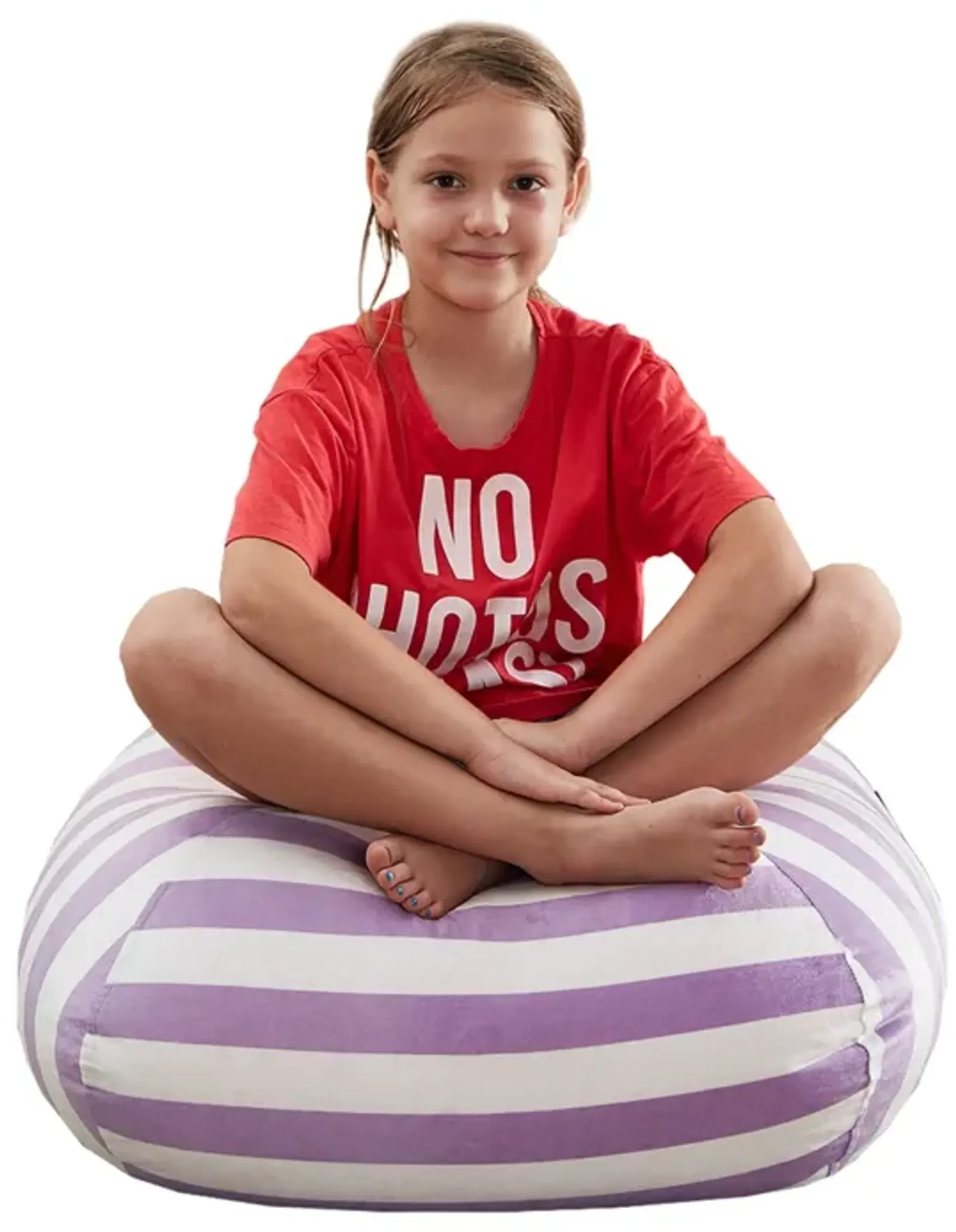 Microfiber Round Striped Pouf Cover - Purple / White