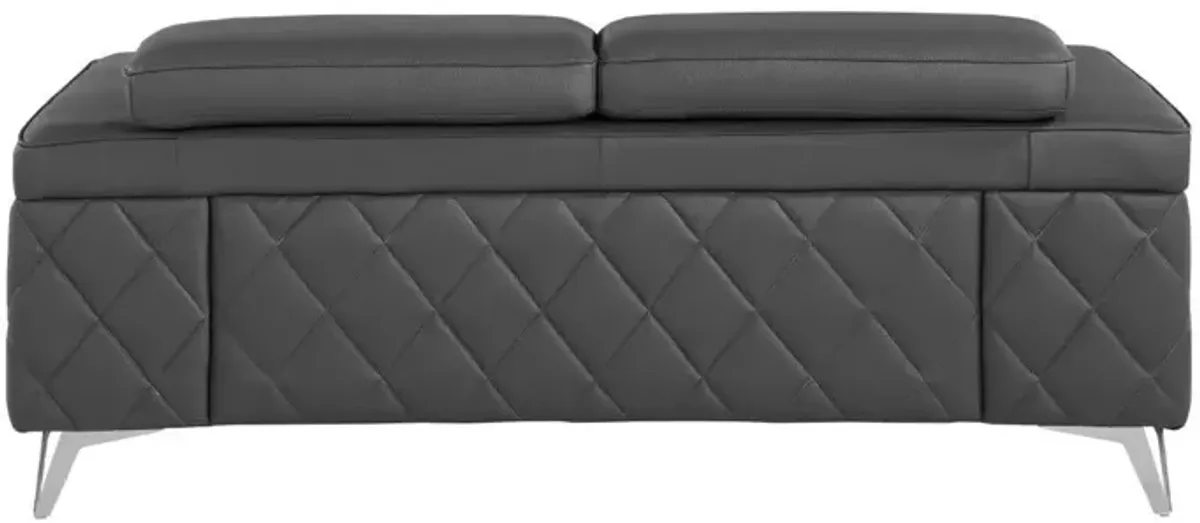 Metallic Leather Loveseat - Dark Gray / Silver