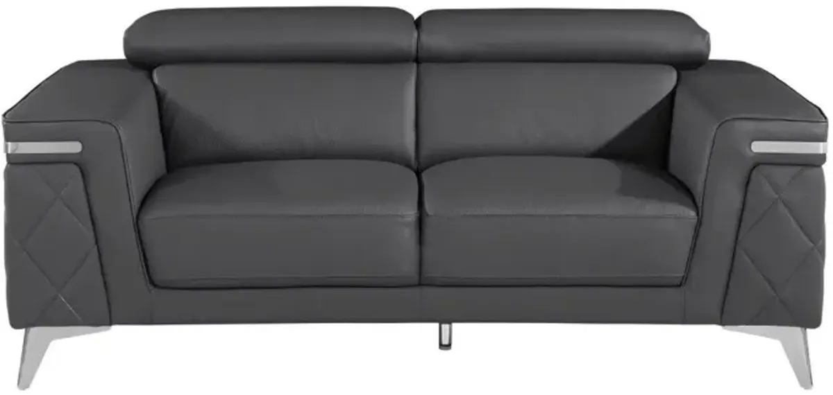 Metallic Leather Loveseat - Dark Gray / Silver