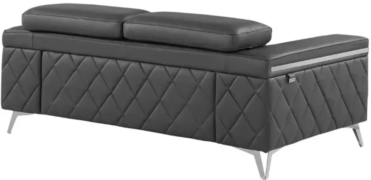 Metallic Leather Loveseat - Dark Gray / Silver