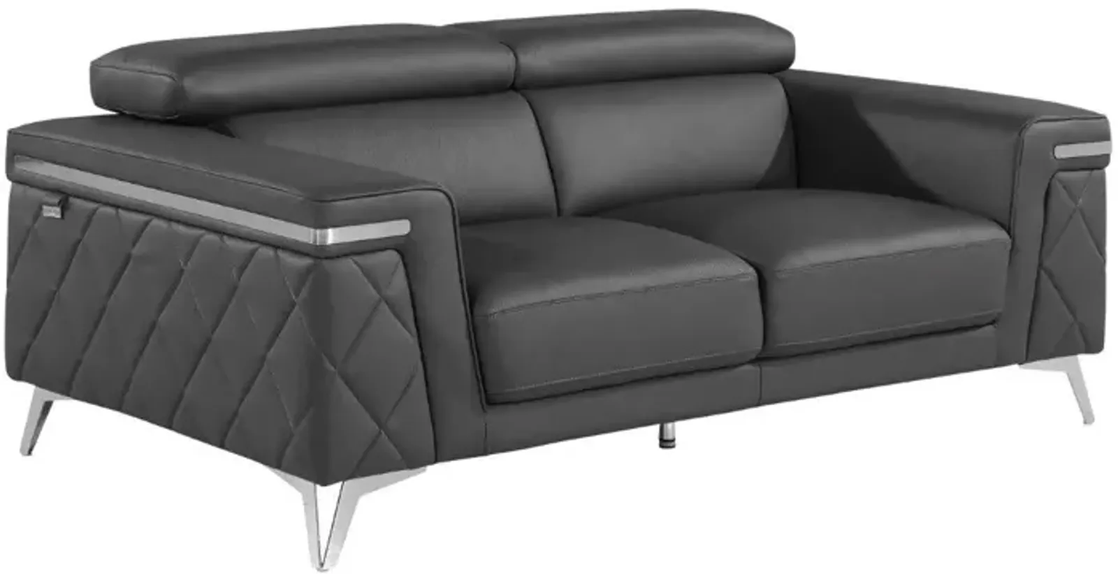 Metallic Leather Loveseat - Dark Gray / Silver