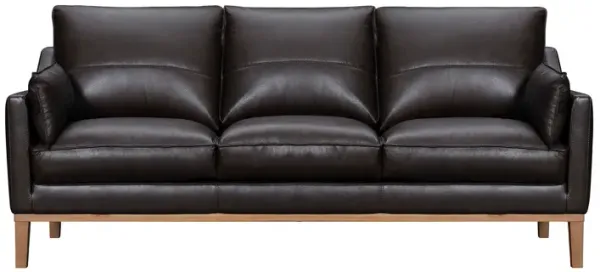 Leather Sofa And Toss Pillows With Brown Legs - Dark Brown