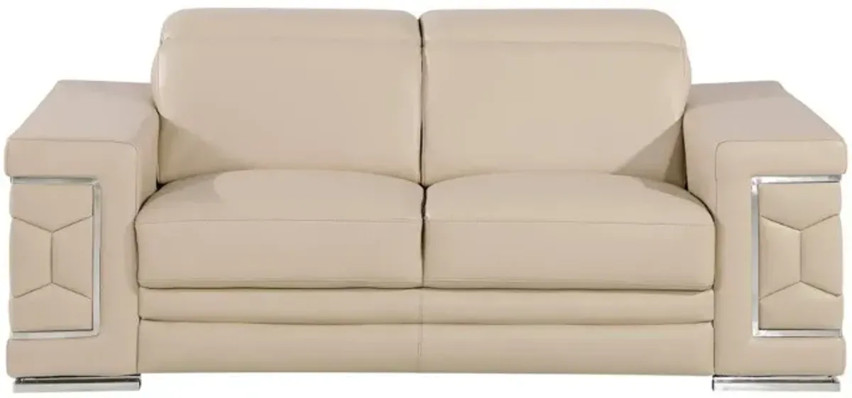 Genuine Leather Love Seat - Silver / Beige