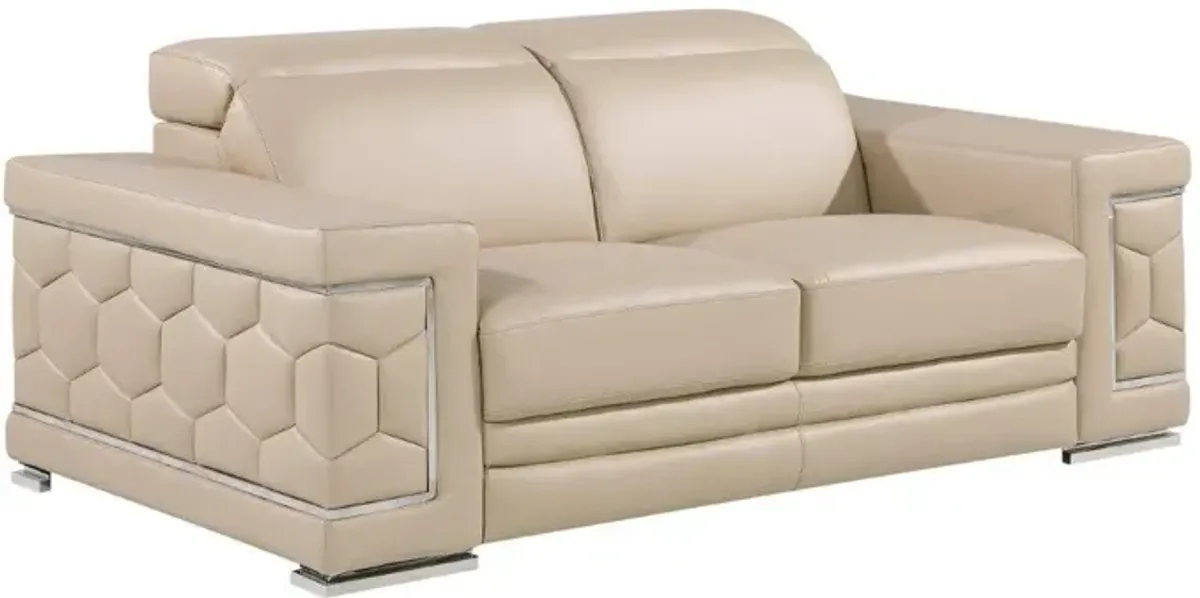 Genuine Leather Love Seat - Silver / Beige