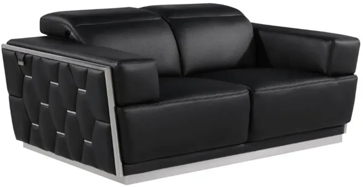 Italian Leather, Loveseat - Black / Silver