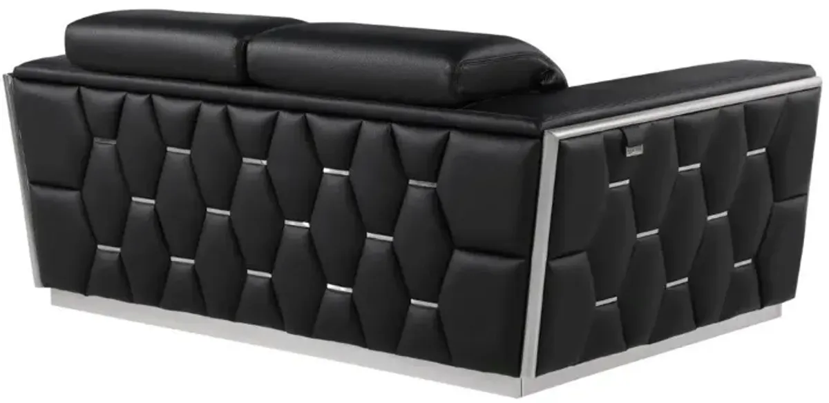 Italian Leather, Loveseat - Black / Silver