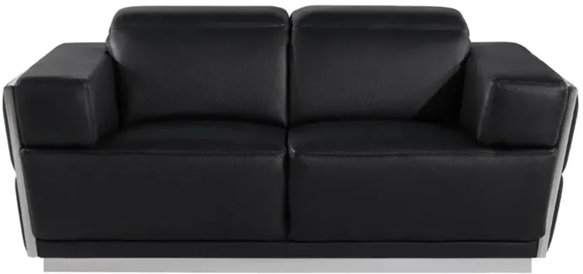 Italian Leather, Loveseat - Black / Silver