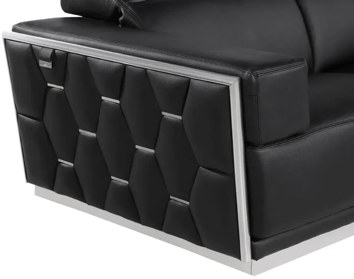 Italian Leather, Loveseat - Black / Silver