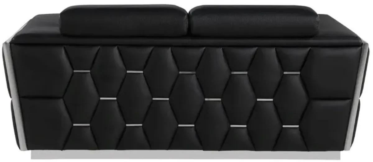 Italian Leather, Loveseat - Black / Silver