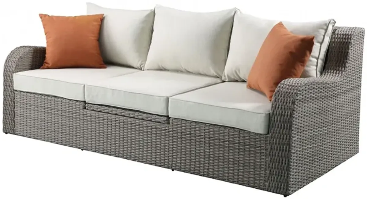 Three Piece Outdoor Wicker Sectional Seating Group With Beige Cushions - Gray