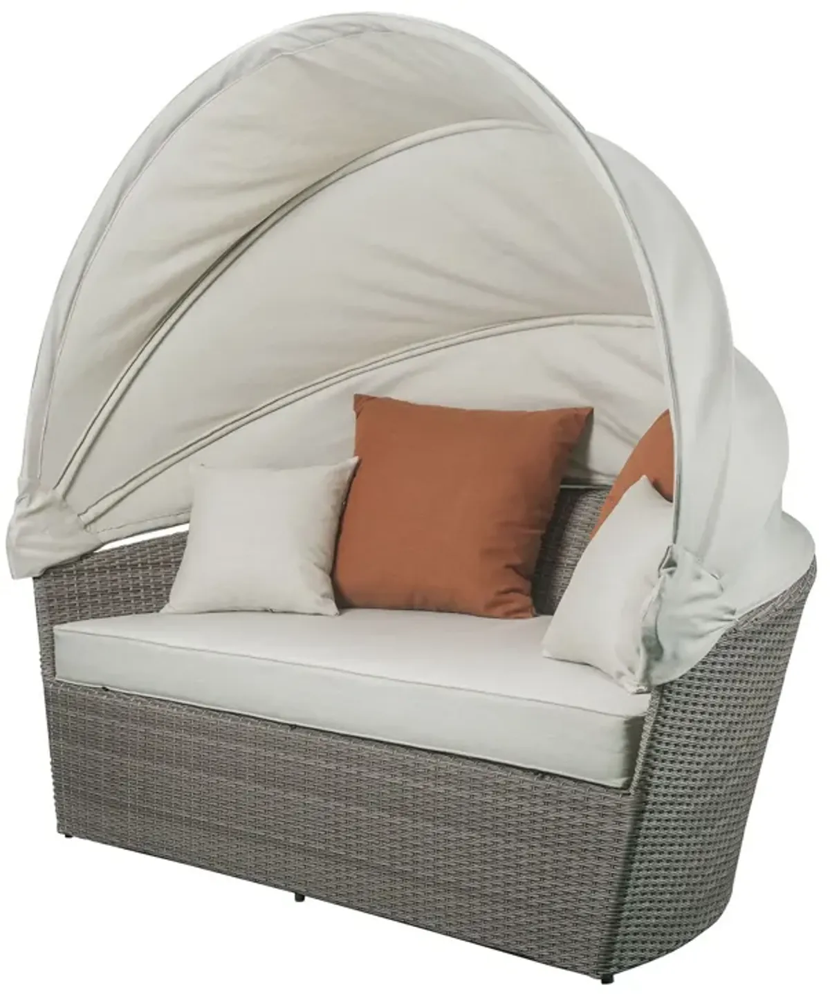 Set Of Two Fabric Wicker Patio Canopy Daybed - Beige / Gray