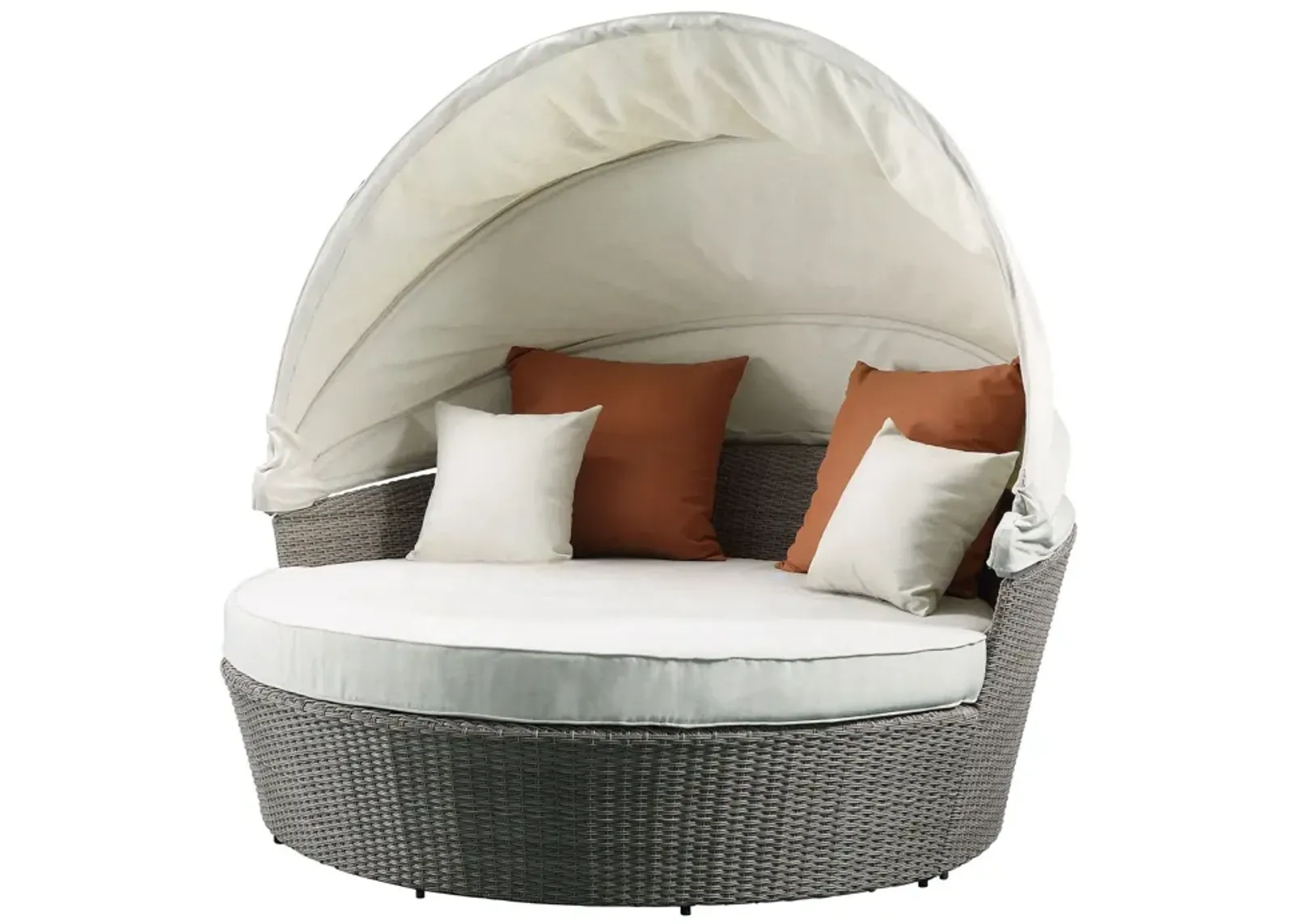 Set Of Two Fabric Wicker Patio Canopy Daybed - Beige / Gray