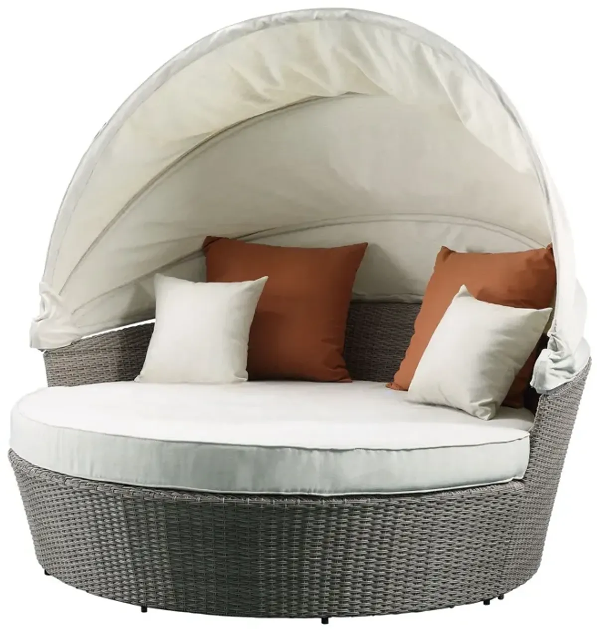 Set Of Two Fabric Wicker Patio Canopy Daybed - Beige / Gray