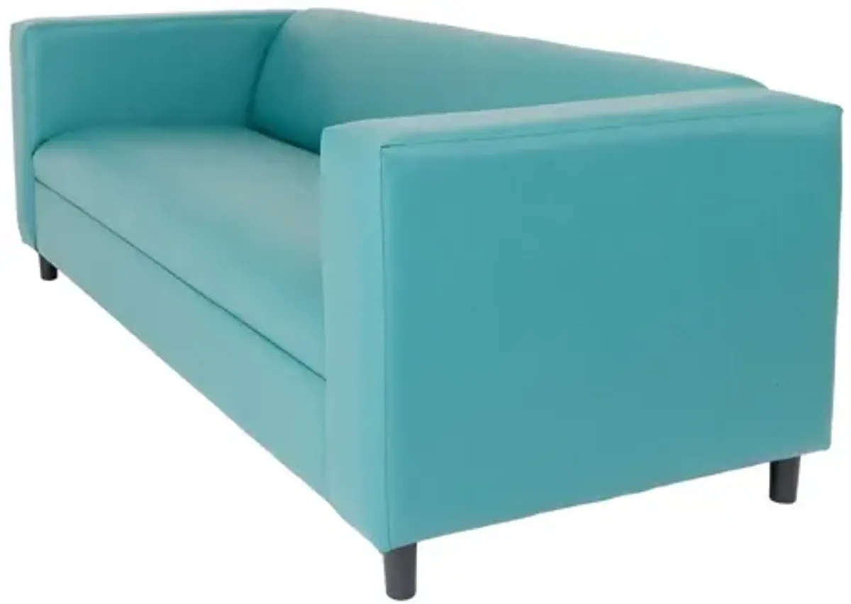 Faux Leather Sofa With Black Legs - Blue