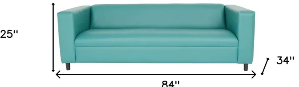 Faux Leather Sofa With Black Legs - Blue