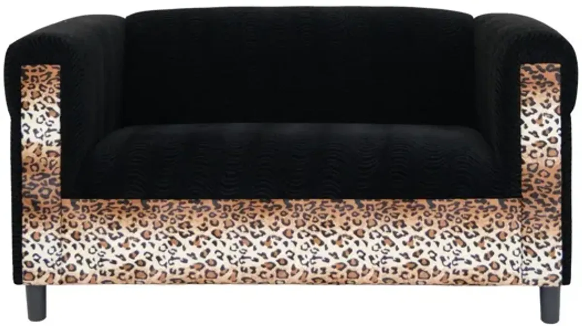 Velvet Leopard Loveseat - Black