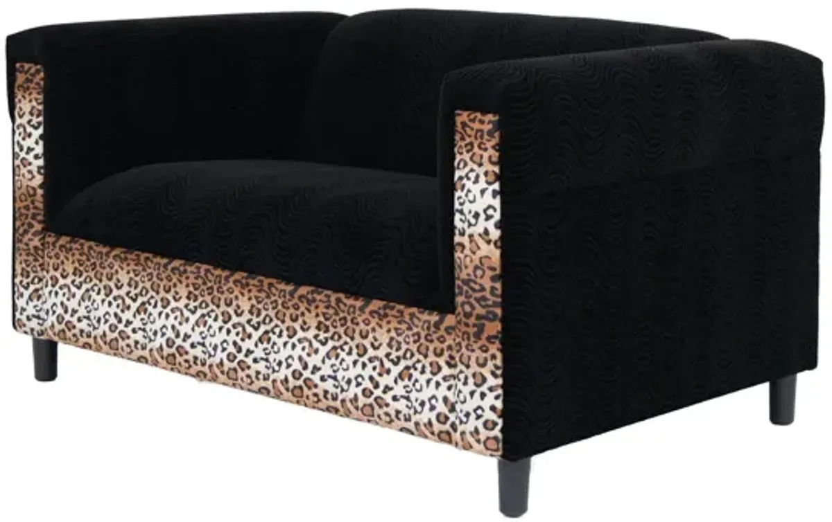 Velvet Leopard Loveseat - Black