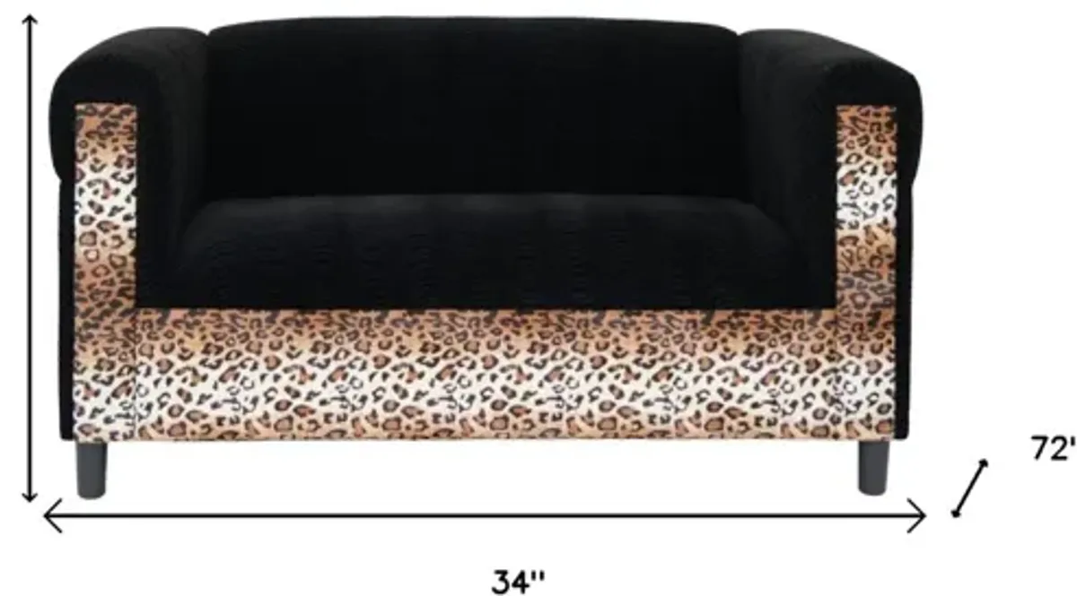 Velvet Leopard Loveseat - Black