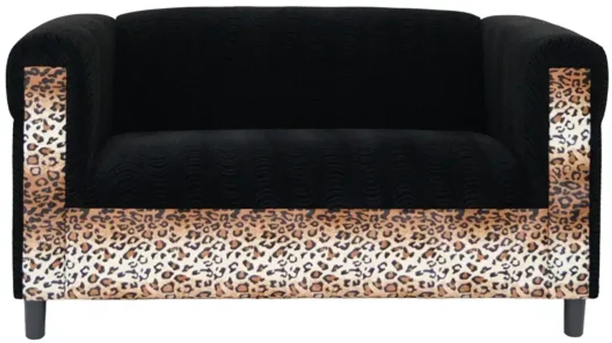 Velvet Leopard Loveseat - Black