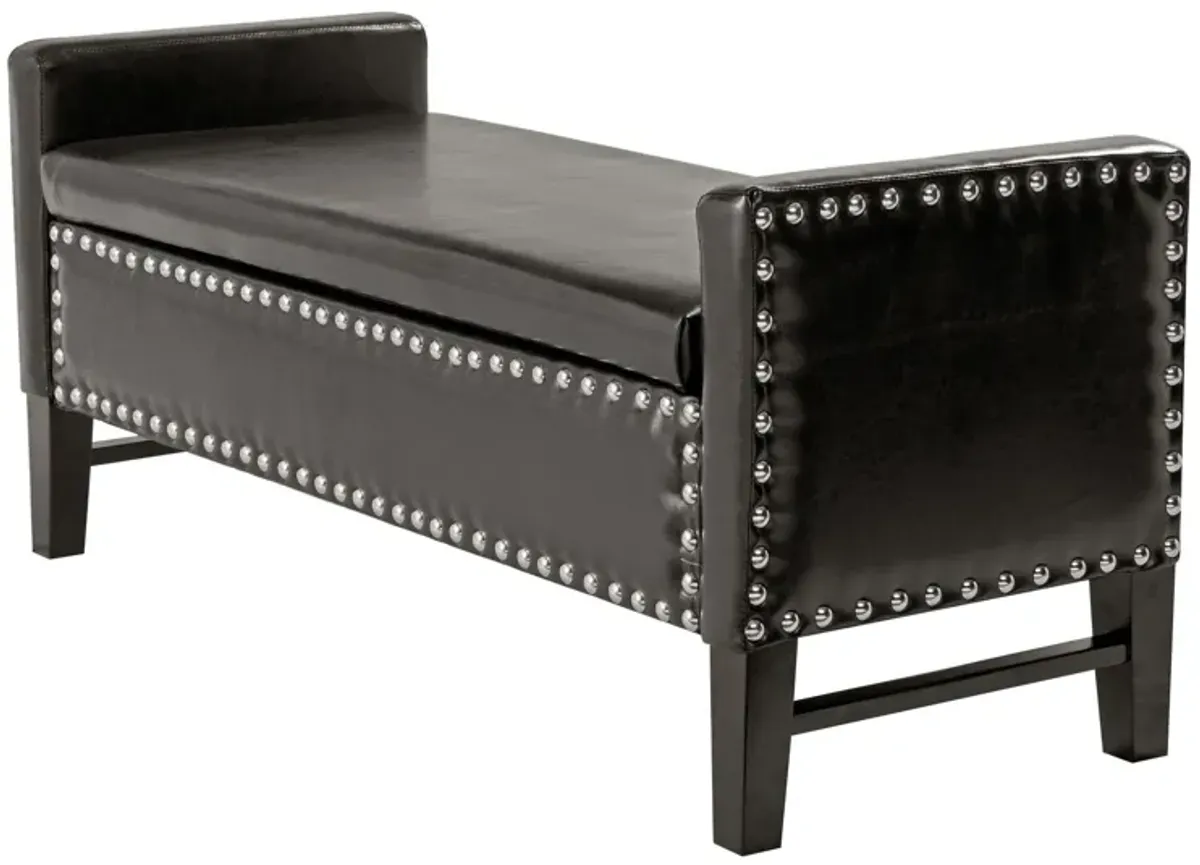 Upholstered PU Leather Bench With Flip Top - Espresso