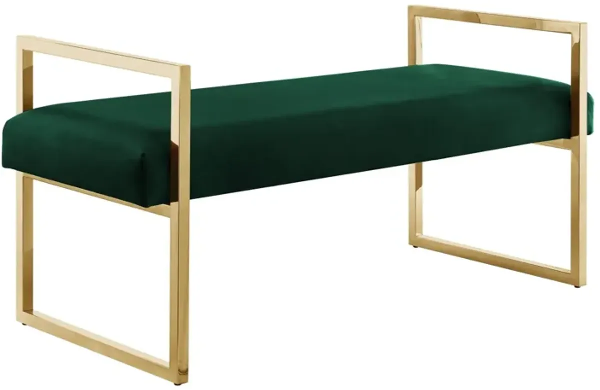 Bench Upholstered Velvet - Hunter Green / Gold