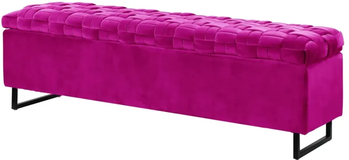 Upholstered Velvet Bench With Flip Top - Fuchsia