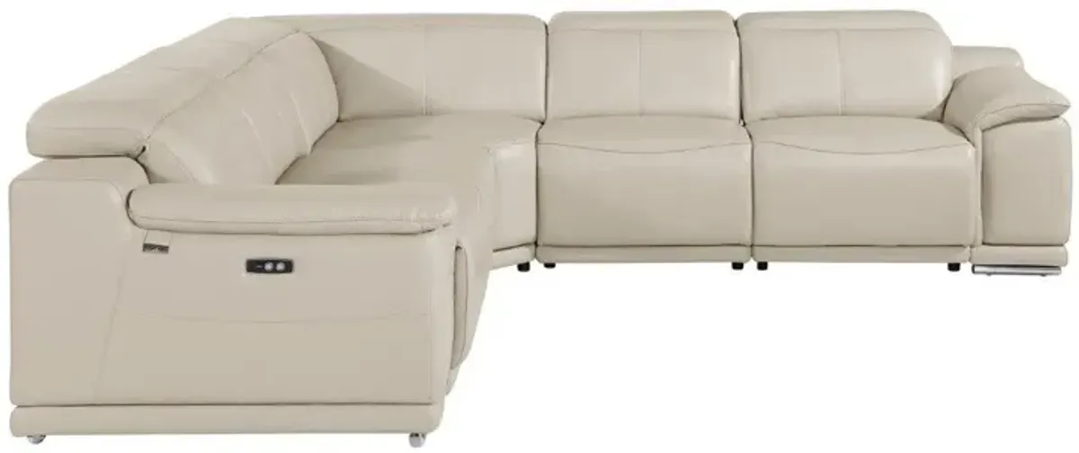 Italian Leather Power Reclining U Shaped Five Piece Corner Sectional With Console - Beige