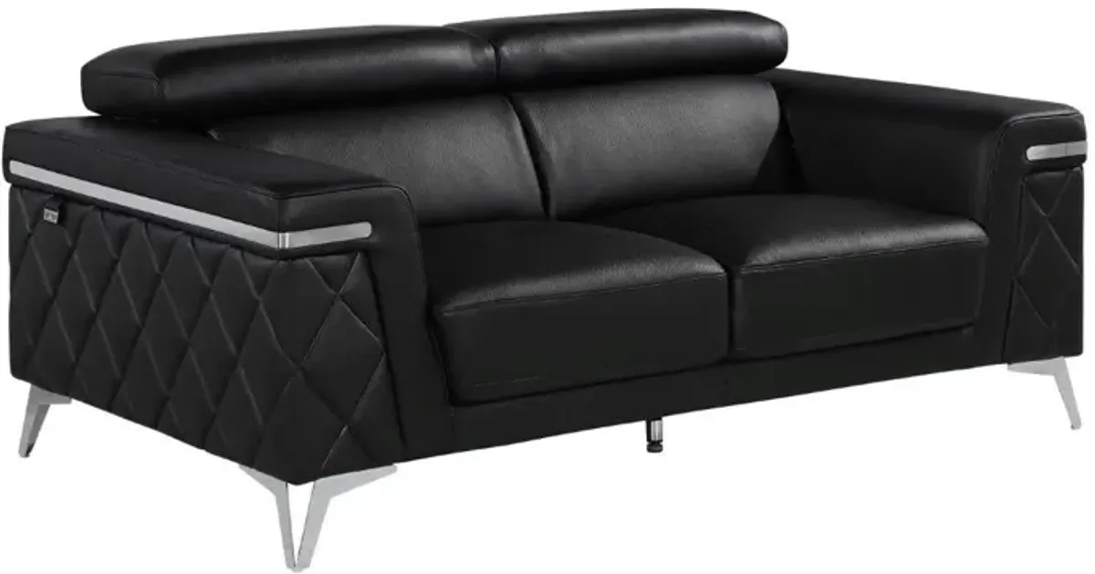 Metallic Leather Loveseat - Black / Silver