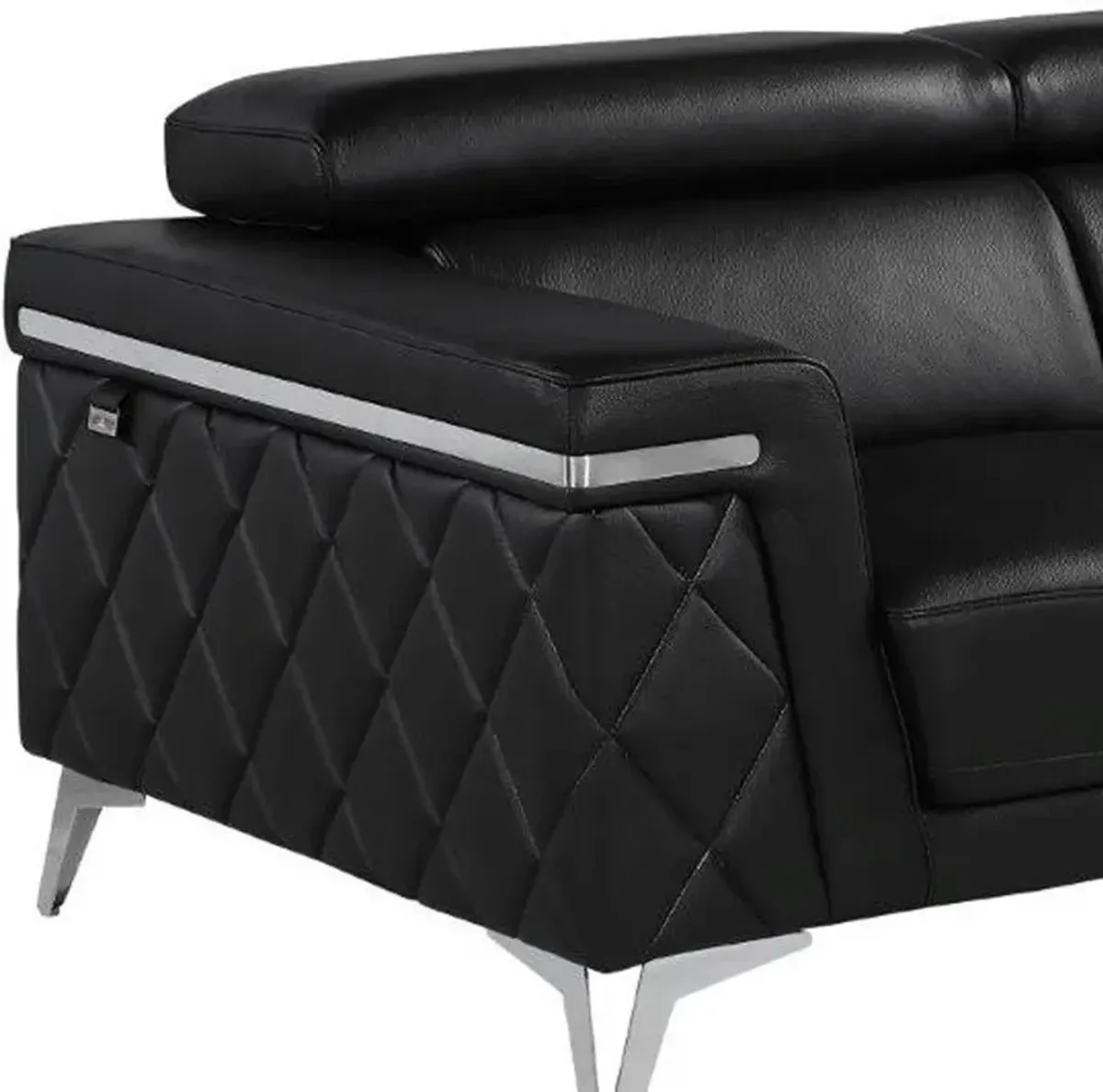 Metallic Leather Loveseat - Black / Silver