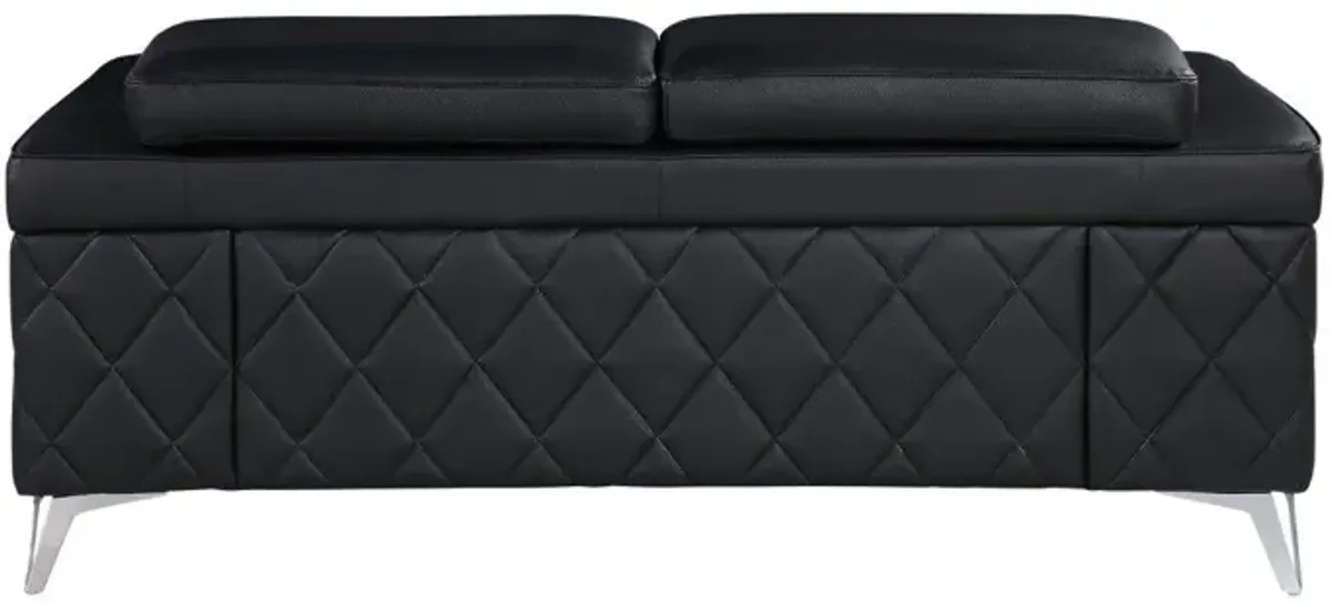 Metallic Leather Loveseat - Black / Silver