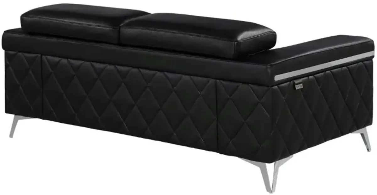 Metallic Leather Loveseat - Black / Silver