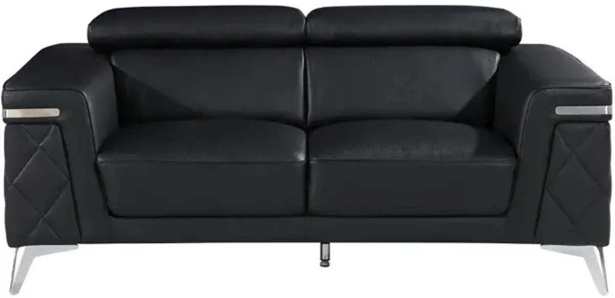 Metallic Leather Loveseat - Black / Silver