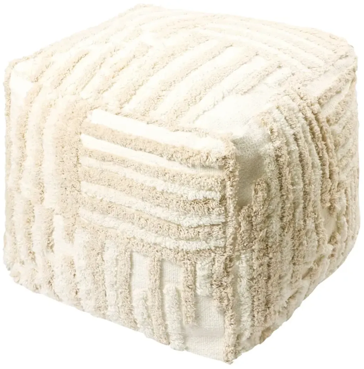 Cotton Cube Striped Pouf Ottoman - Beige