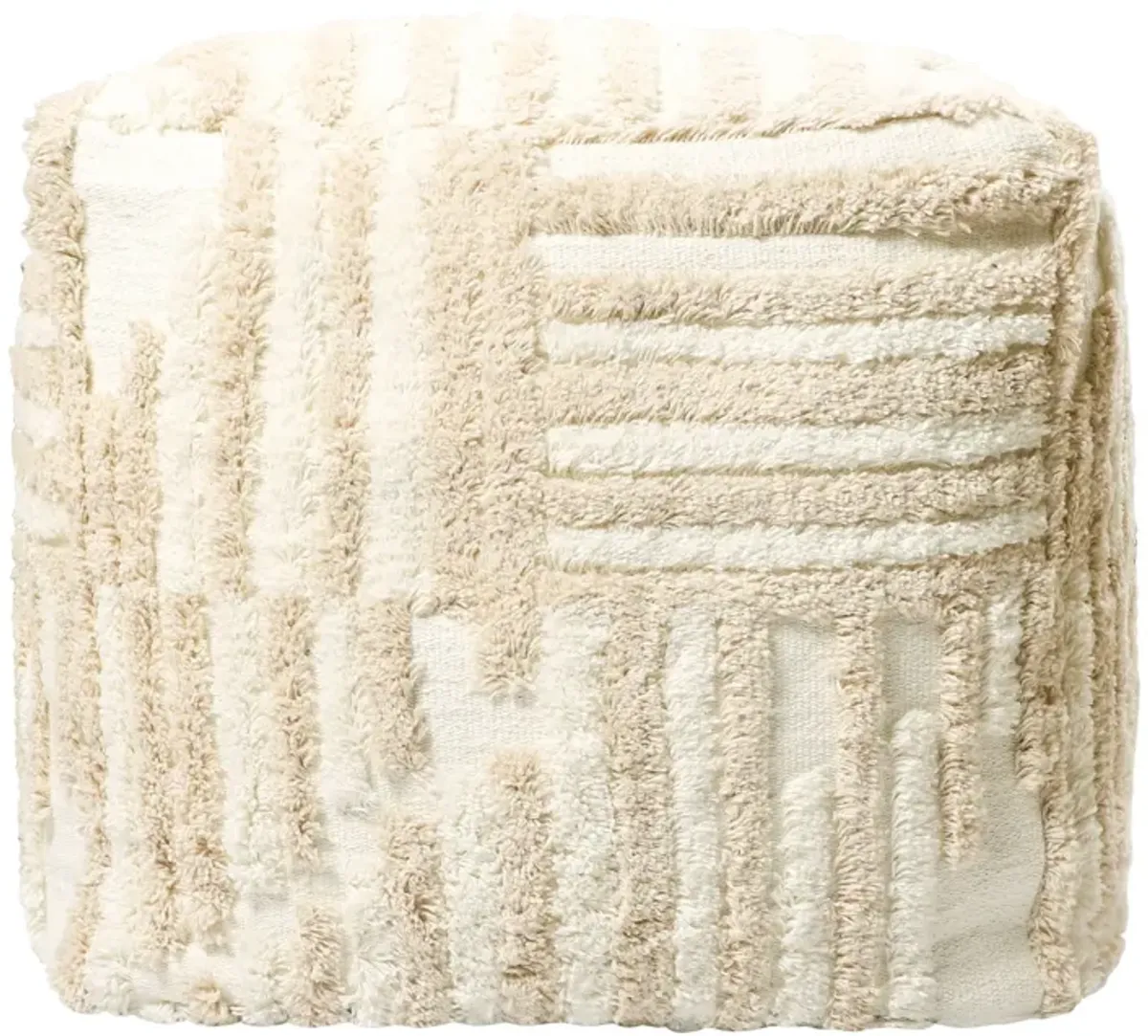 Cotton Cube Striped Pouf Ottoman - Beige